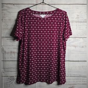 Liz Claiborne Maroon Geometric Short Sleeve Blouse Size Large